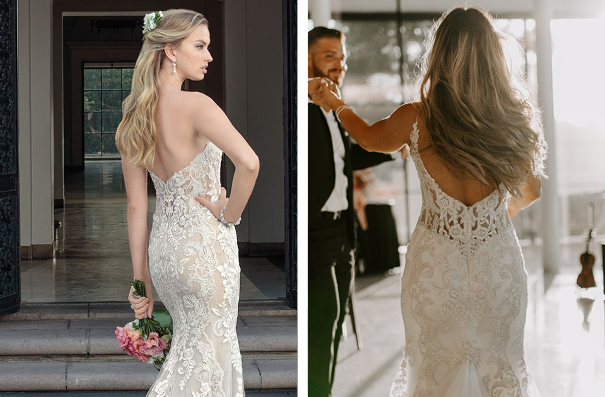 Custom Casablanca Bridal Wedding Dress: Style 2325 Masie + Straps & Low V-Back | Custom Romantic Lace Wedding Dress