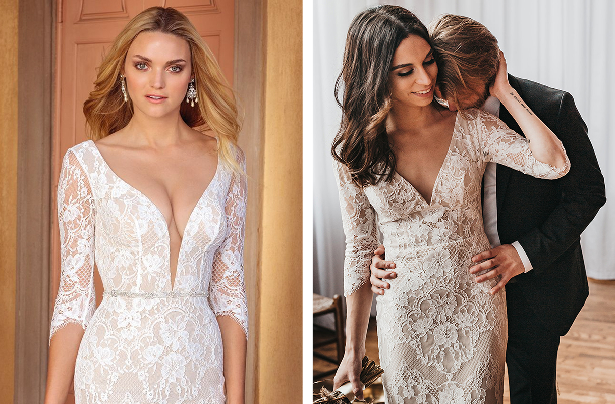 Custom Casablanca Bridal Wedding Dress: Style 2331 Ainsley + V Neckline | Custom Lace Long Sleeve Bohemian Wedding Dress