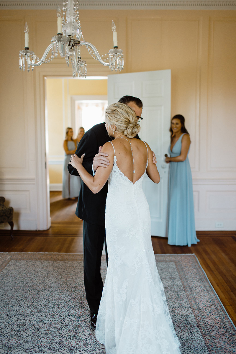 Southern Classic Light Blue & Gold Wedding: Style 1975 by Casablanca Bridal | Fit and Flare Lace Wedding Dress