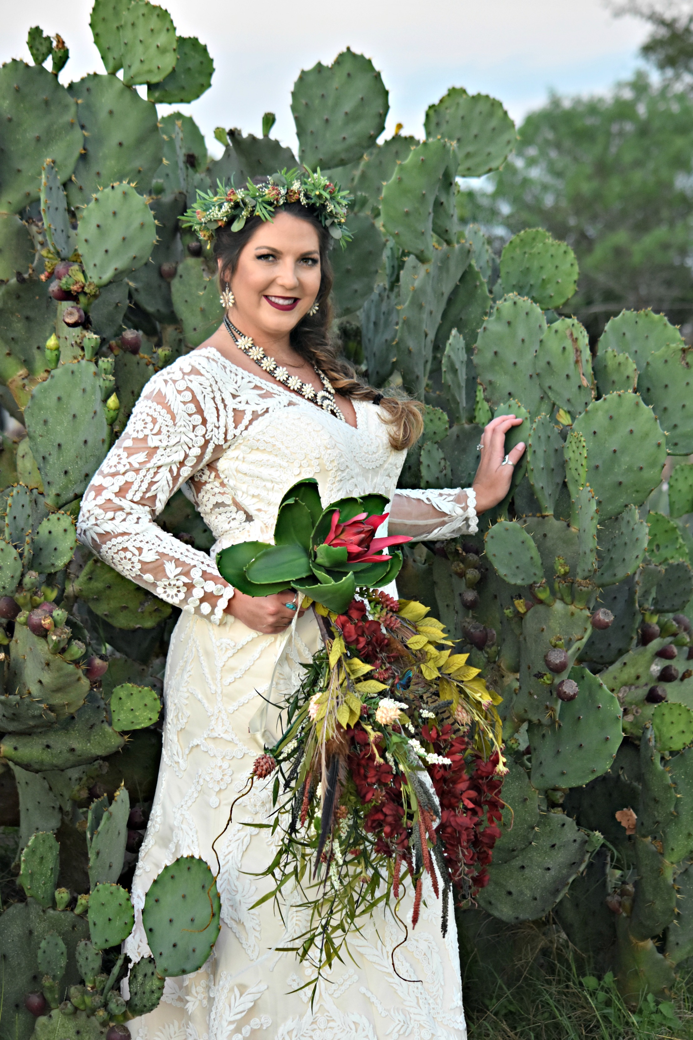 Casablanca Bridal Customized Gown Style 2265 Long Lace Sleeves Cactus Country Wedding