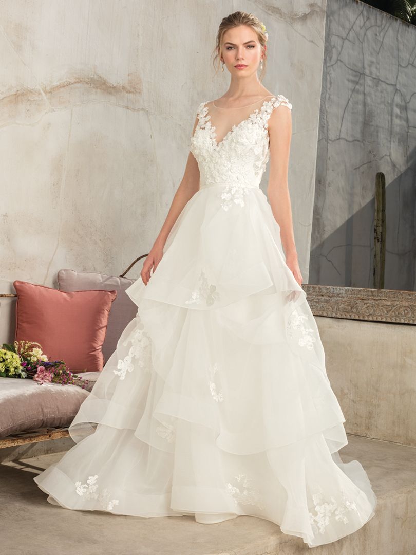 Ruffled Wedding Dress Ball Gown by Casablanca Bridal with Removable Skirt