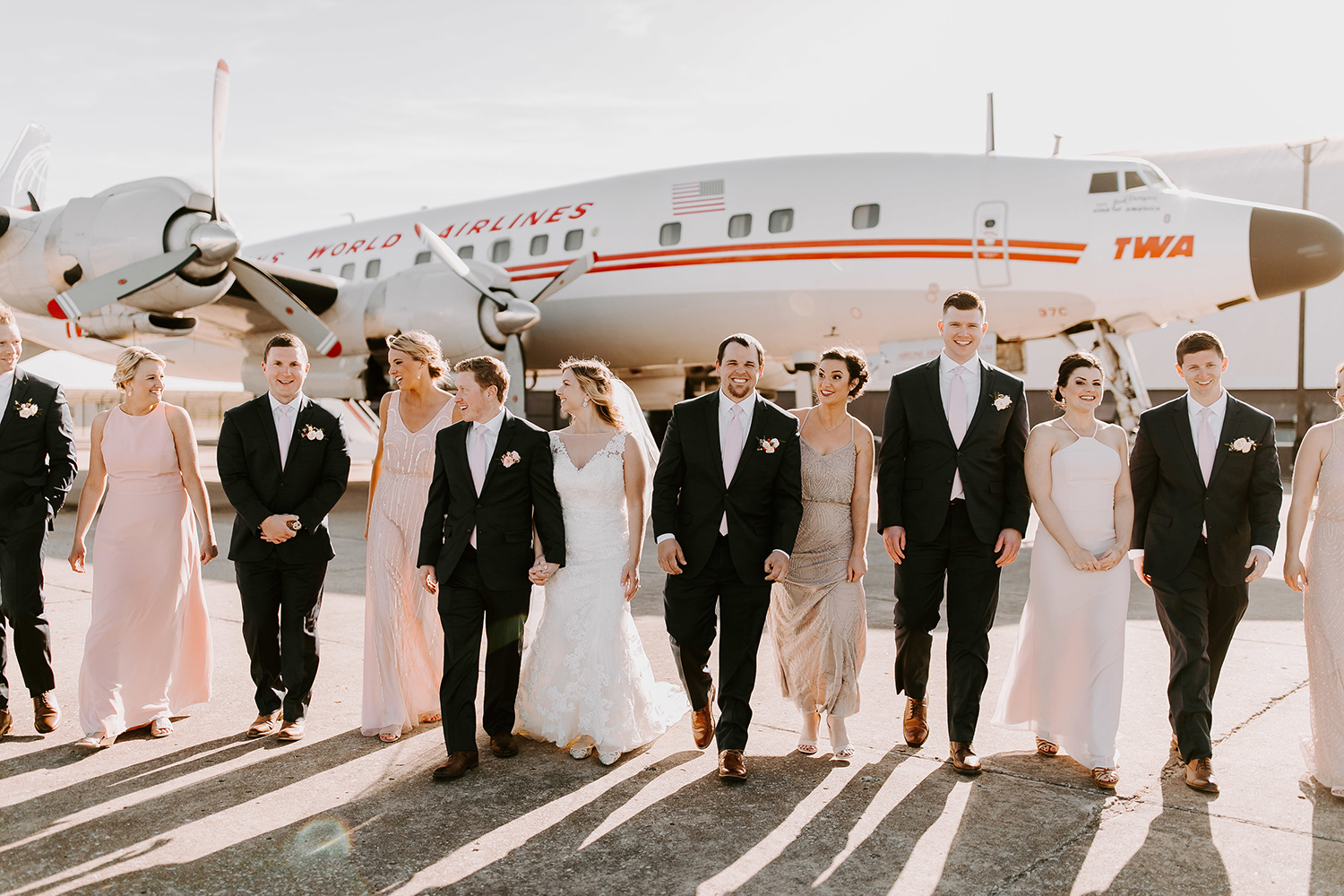 Casablanca Bridal Custom Lace Wedding Dress | Aviation Museum Wedding