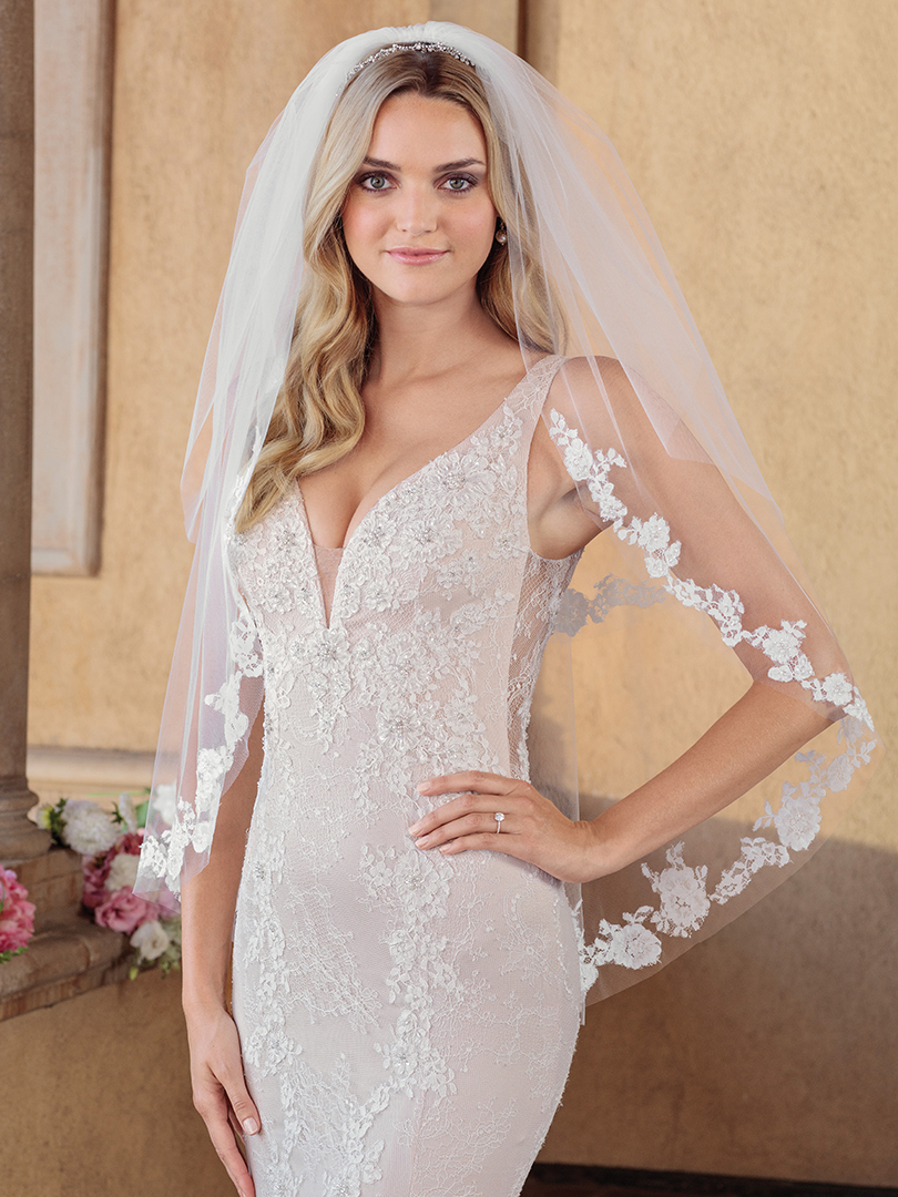 Casablanca Bridal Wedding Gown Style 2330 Chloe | Lace Fit and Flare Illusion Back Cathedral Train