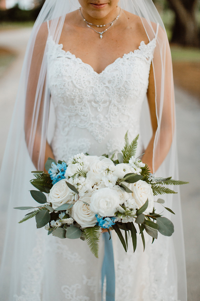 Southern Classic Light Blue & Gold Wedding: Style 1975 by Casablanca Bridal | Fit and Flare Lace Wedding Dress