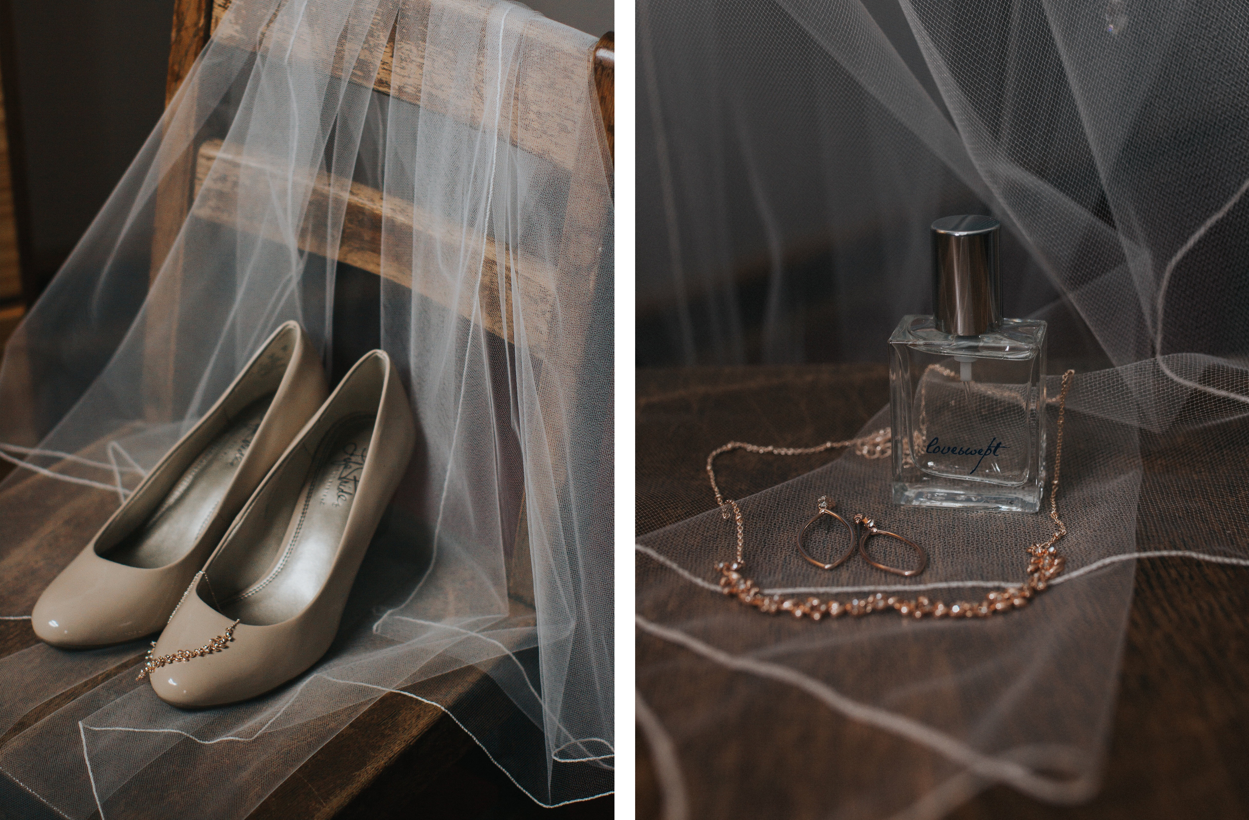 Casablanca Bridal Bethany and Joshua Wedding Details Shoes Perfume Necklace