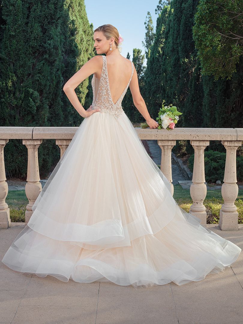A-Line Wedding Dress with Low-V-Back and Beaded Bodice (Sheer)