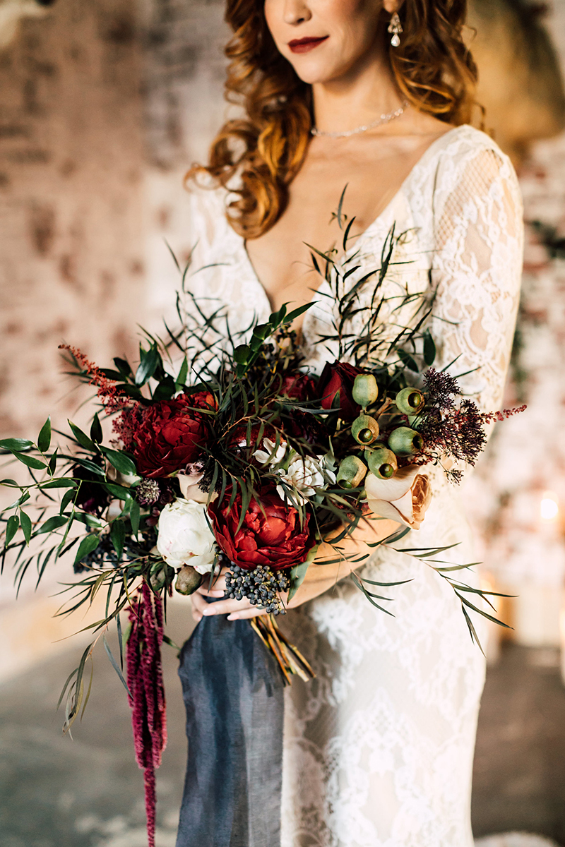 Dark Bridal Bouquet + Style 2331 | Top 10 Best Wedding Dress and Bridal Bouquet Pairings by Casablanca Bridal