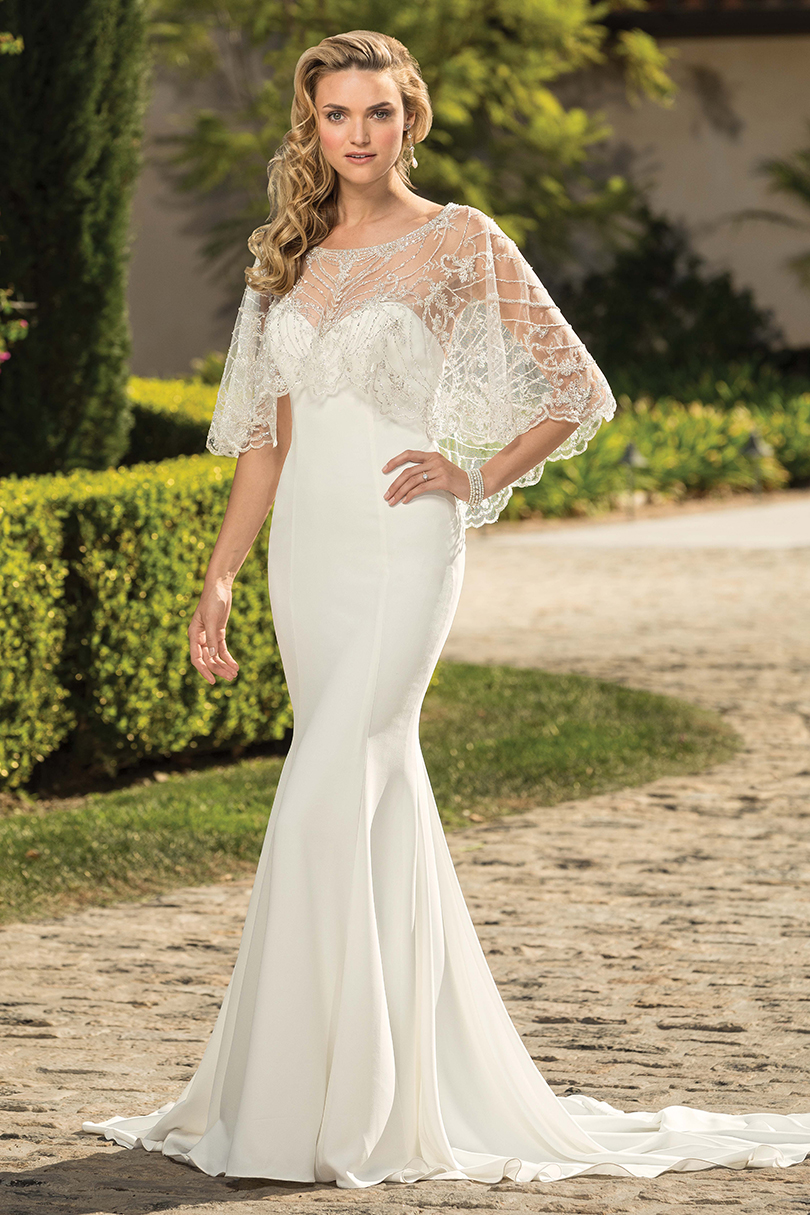 Simple Wedding Dress With Cape and Detachable Straps: Style 2339 Leona /  Blog / Casablanca Bridal